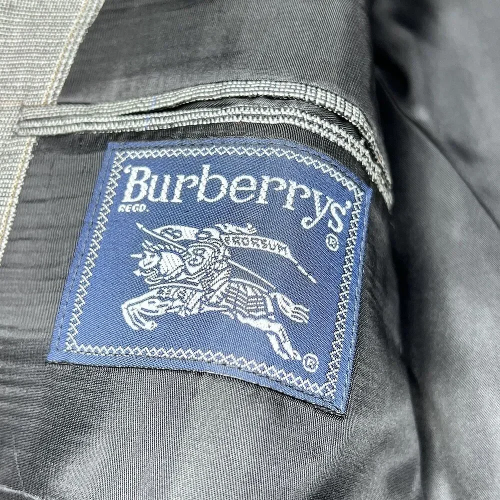 Vintage Burberry’s London Blazer Mens SZ 40R Gray Plaid Suit Jacket Two Buttons